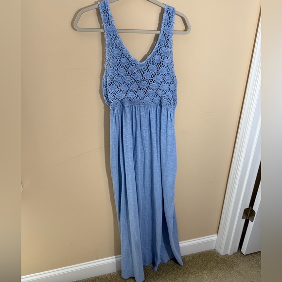 Aerie Women’s Crochet Maxi Dress Beach Swim Cover Up Blue Open Knit L - Picture 2 of 8